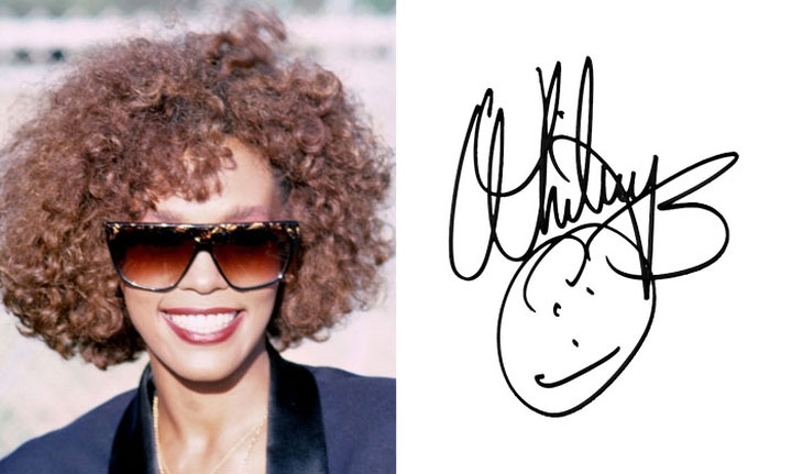 chu-ky-3 Whitney Houston vẽ hình mặt cười ngộ nghĩnh bên dưới chữ ký cầu kỳ của mình.
