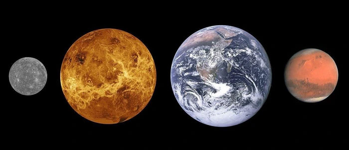 cac-hanh-tinh Từ trái qua phải là sao Thủy, sao Kim, Trái đất và sao Hỏa