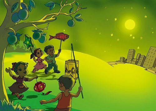 . Thời điểm trăng lên cao, trẻ em sẽ vừa múa hát vừa ngắm trăng phá cỗ.
